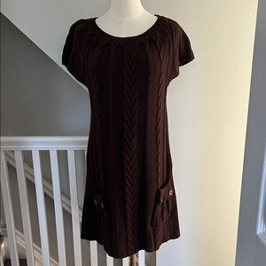 Style & Co. Brown Cable Knit Short Sleeve Sweater Dress